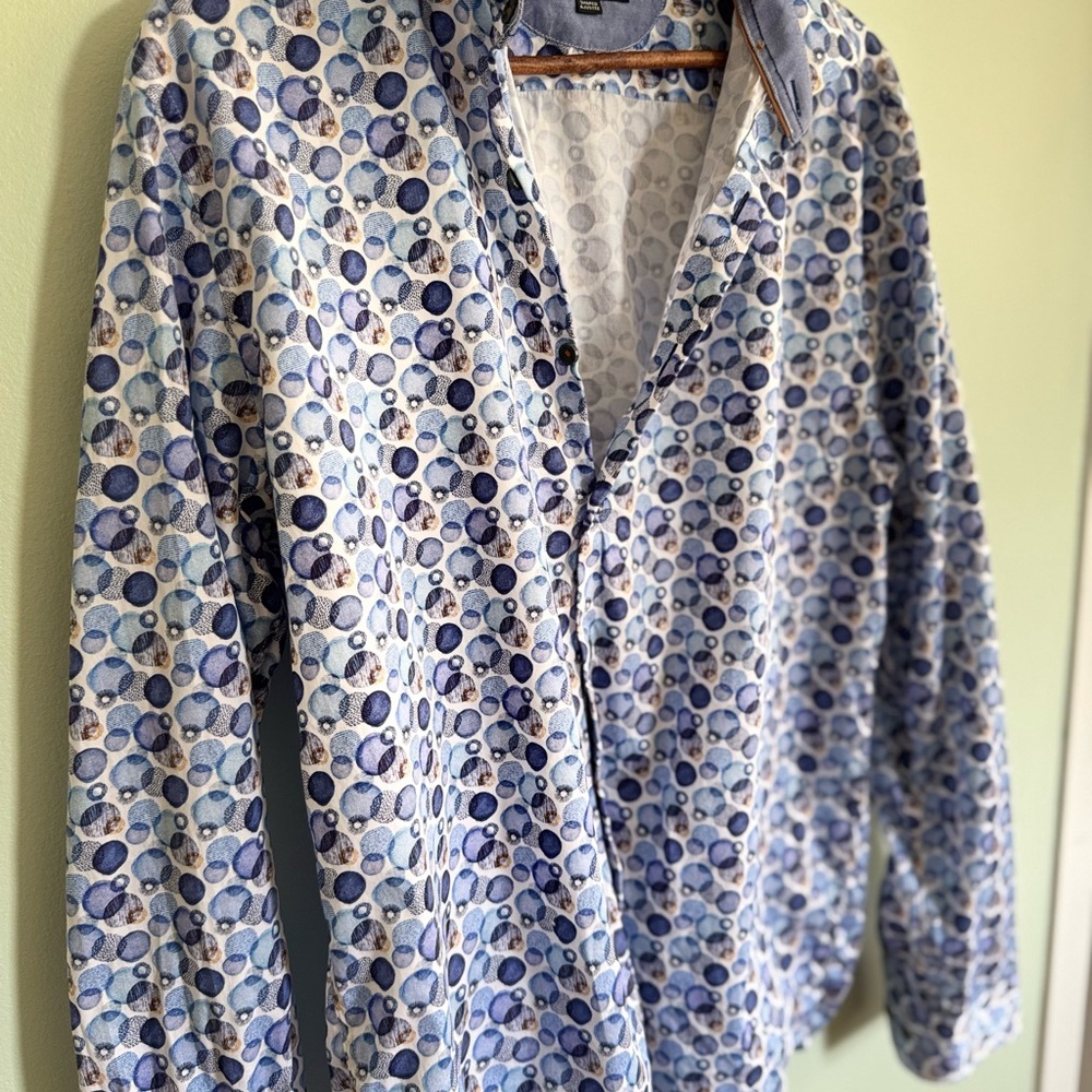 Modern Blue Patterned Shirt Jacket - Picture 8 of 8